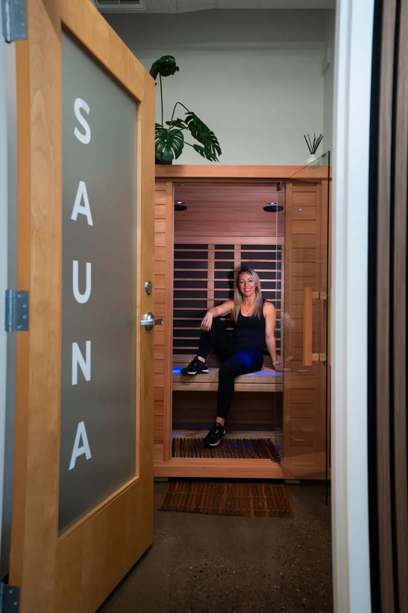 Relaxing inside the Iron 24 infrared sauna