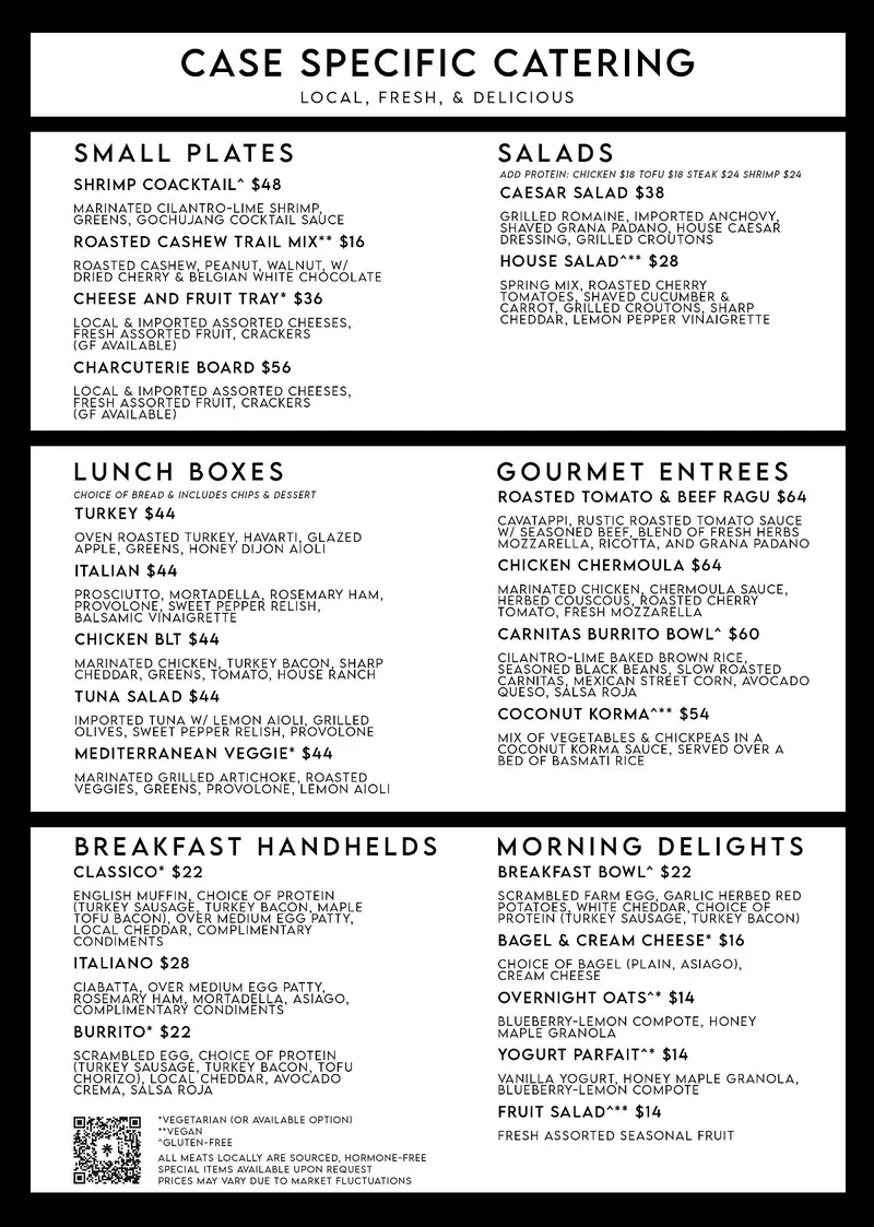 CSMP in-flight catering menu