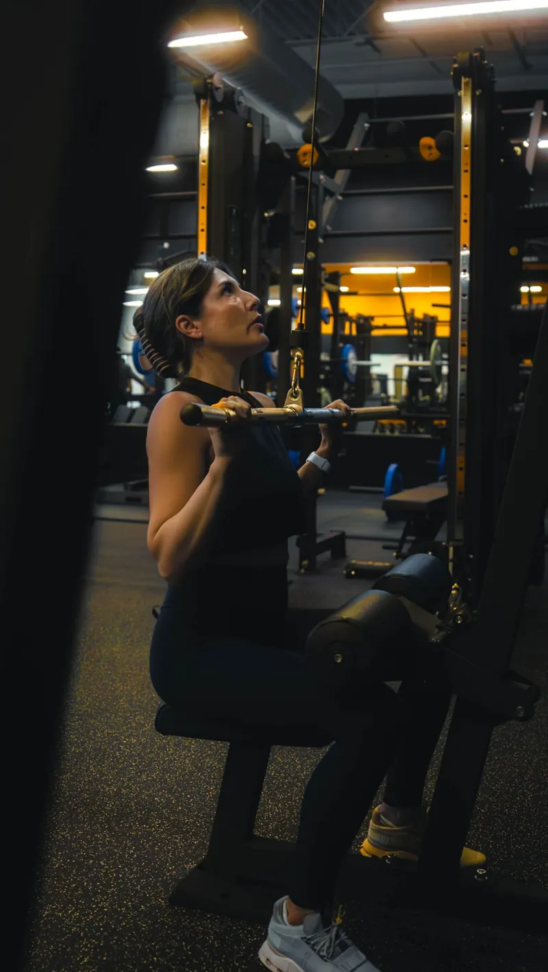 Seated cable pulldown in the Iron 24 strength area