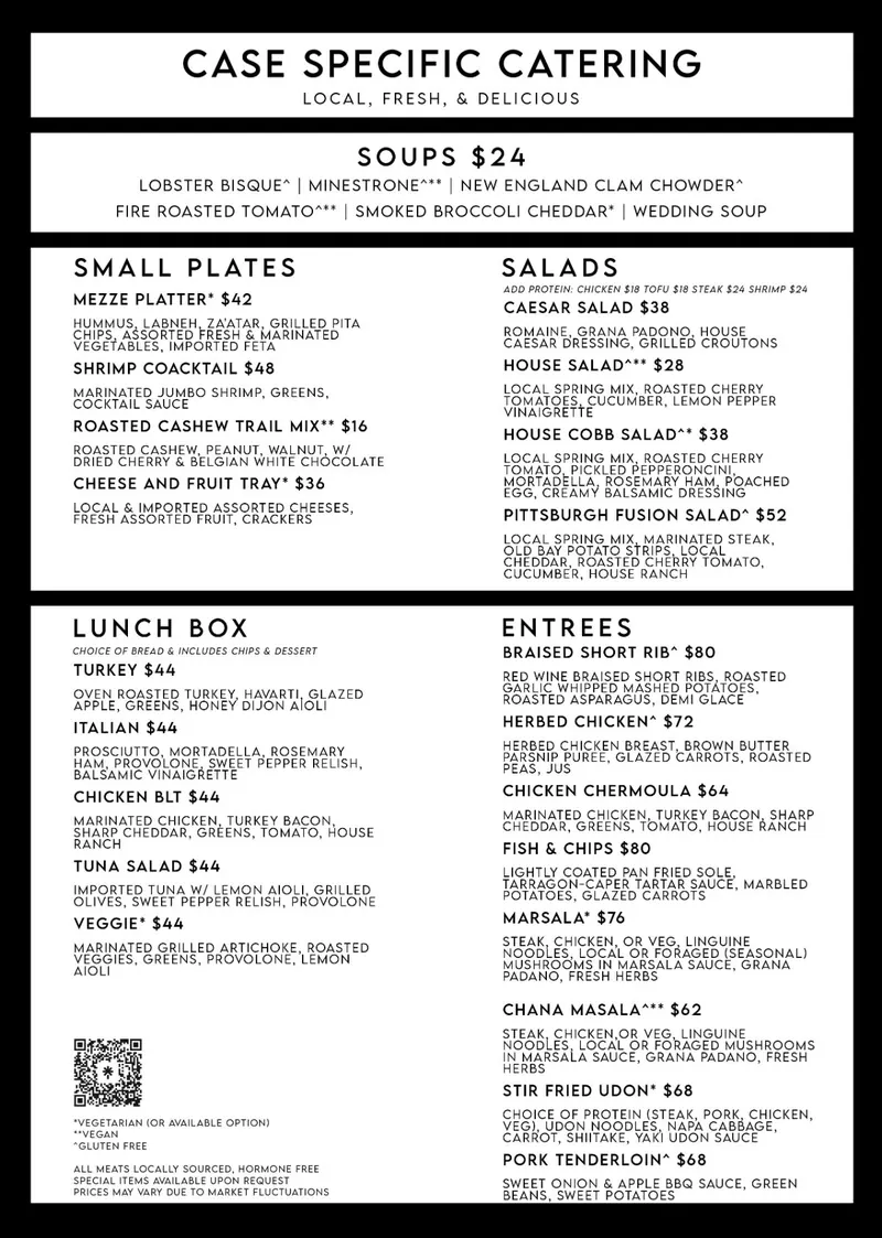 CSMP lunch and dinner catering menu
