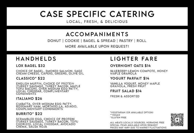 CSMP breakfast catering menu