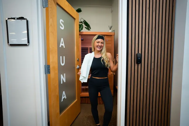 Towel in hand at the Iron 24 sauna